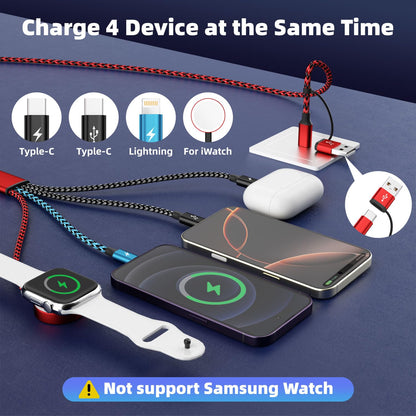 Travel Essentials 4in2 Multi Charging Cable for Apple Watch Charger,USB A/C to Dual Type C/IP/iWatch Charger,Travel Chargers for Multiple Devices Compatible with iWatch Series&iPhone 16-12（2PACK,5FT）