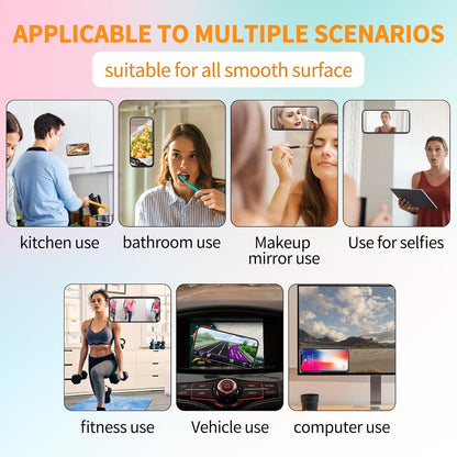 ZYCCER Double Sided Silicone Suction Phone Holder Mount,Compatible with iPhone and Android Cases Hands-Free Mirror Shower Phone Mount Strong Grip Holder (Black, Single Sided 1PCS)