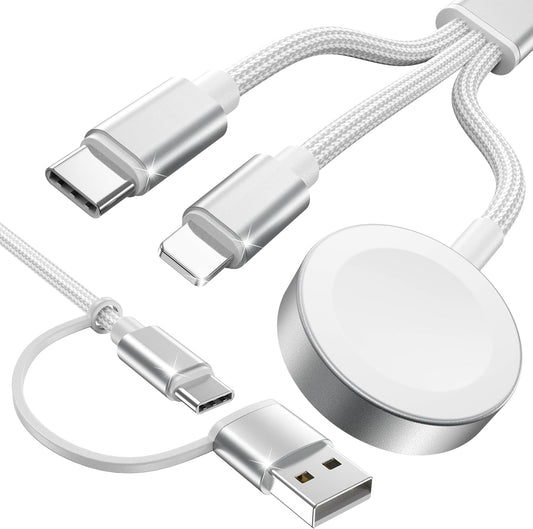 White-Upgraded 3 in 2 USB C Cable for Watch Charger Phone Charger USB C Multi Fast Charging Cable Compatible with Watch Ultra/SE/10/9/8/7/6/5/4/3/2/1 & Phone 16/15/14/Galaxy S23-4FT