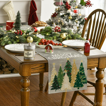 Artoid Mode Xmas Trees Snowflakes Gray Merry Christmas Table Runner, Winter Seasonal Kitchen Dining Table Decoration for Home Party Decor 13x72 Inch