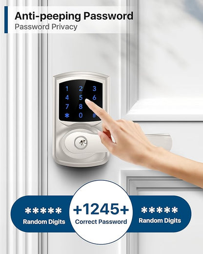 HIDALIFE Keyless Entry Door Lock with Keypad and Handle for Front Doors, Touchscreen, Anti-peep Password, Auto-Locking, Satin Nickel 4 Pack