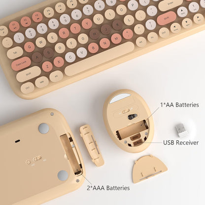KNOWSQT Wireless Keyboard and Mouse Combo, Light Milktea 100 Keys 2.4 GHz Round Keycap Typewriter Ctue Keyboards, USB Receiver Plug and Play, for Windows, PC, Laptop, Computer, Desktop