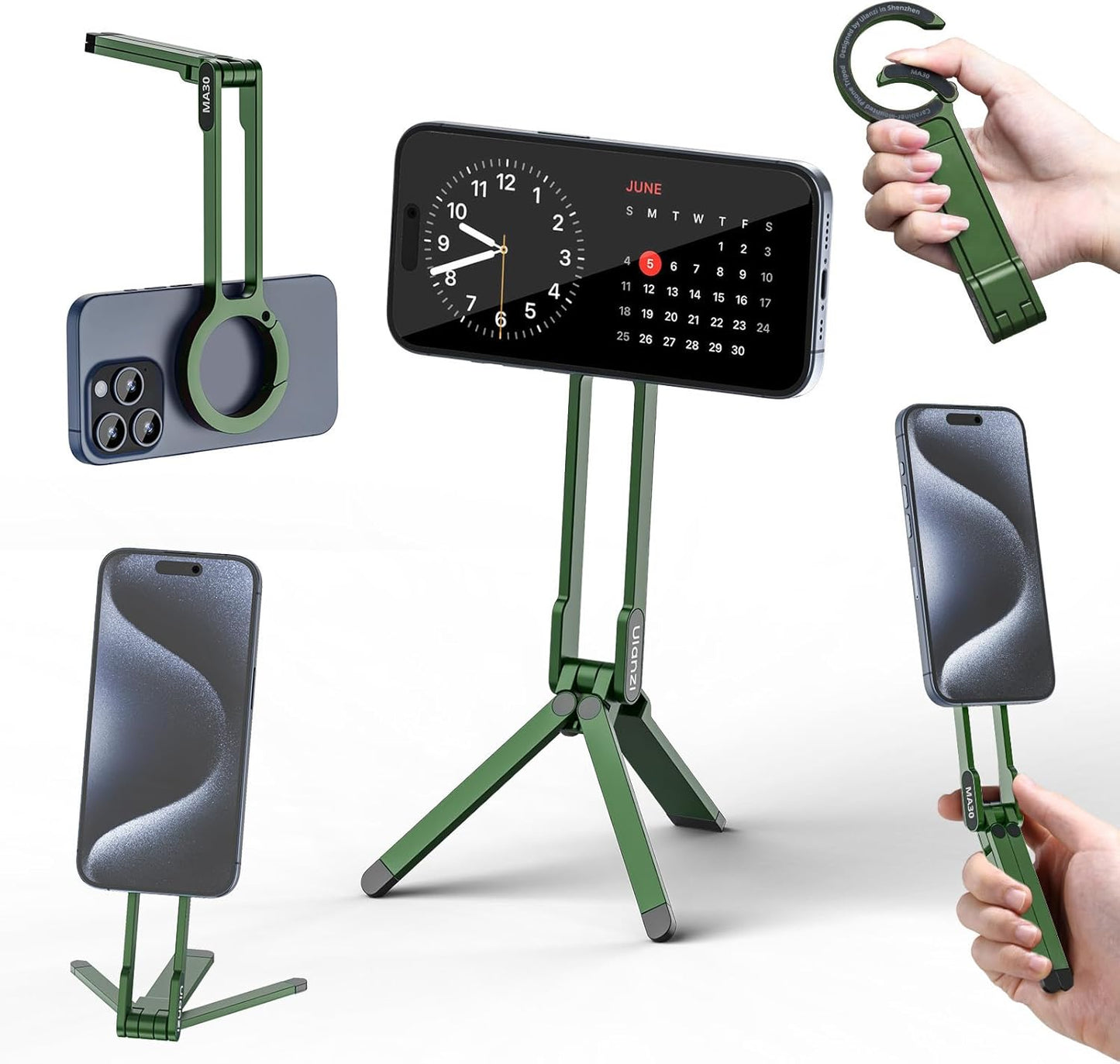 ULANZI MA30 Magnetic Phone Tripod Stand for iPhone - Aluminium Maglock Smartphone Mini Tripod Pocket Cell Phone Stand Strong Magnet Quick Mount Compatible with iPhone 16 15 14 13 12 Series, Green