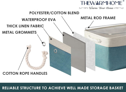 TheWarmHome Storage Bins - Large 3 Pack 15.7x11.8x8.3 in Fabric Storage Baskets for Organizing Shelves | Large Basket Closet Organizer for Home Decor Shelf Baby Toy Laundry (White & Green)