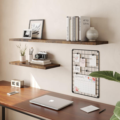 Wall Shelf Set of 2, Rustic Brown Floating Shelves 24 in W x 10 in D x 1 in H, Wooden Floating Wall Shelf with Invisible Brackets for Living Room/Bedroom/Bathroom/Kitchen Storage and Decor