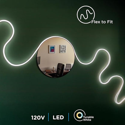 Enbrighten Vibe Spectrum LED Neon Rope Lights, Indoor Smart Light, Color Changing RGBWIC LEDs for Bedroom with Tunable White, Alexa & Google Home Compatible, 16ft, White 83254