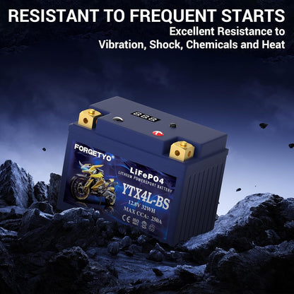 YTX4L-BS Lithium Motorcycle Battery, ATV Battery 12V 2.5AH 250CCA Compatible with Scooter, Snowmobile, Jet Ski, Scooter, PWC & More