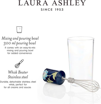 Laura Ashley 150W Immersion Blender Handheld - 4 in 1 Electric Hand Blender for Kitchen with Durable Stainless Steel Blades, Whisk & 300ml Mixing, Pouring Cup - 2 Speed Modes Hand Held Stick Blender