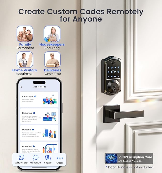 Veise VE017G Wi-Fi Keyless Entry Door Lock, App Remote & Voice Control, Fingerprint Smart Locks for Front Door, Touchscreen Electronic Keypad Deadbolt, Auto Lock, Emergency Power Port, Matte Black