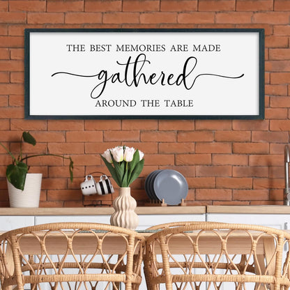 SRSZHIYUE The Best Memories Are Made Gathered Around The Table Sign Wall Decor Art 40"×15" for Kitchen Dining Room Large Wood Framed Wall Hanging (Black)