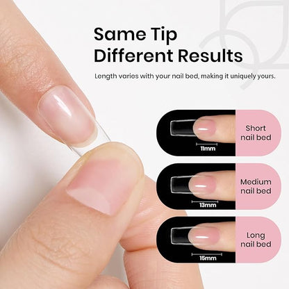 Beetles Gel Nail Kit Medium Square with Nail Dehydrator and Primer, 576Pcs Half Matte Etch-X Gel Nail Tips Solid Nail Glue Mini Nail Lamp Acrylic Nail Tips Easy DIY Nail Extension Set Gift for Women