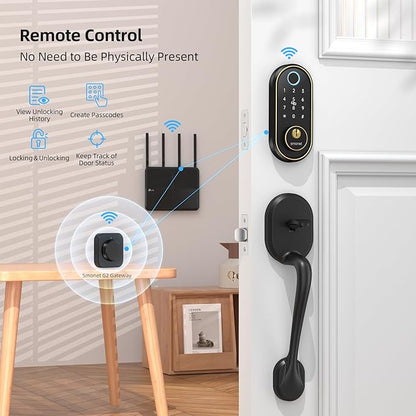 Smart Keyless Entry Door Lock - Fingerprint Electronic Deadbolt Touchscreen Keypad SMONET Biometric Digital Bluetooth Door Lock Smart Deadbolt Compatible with Alexa for Homes and Hotel