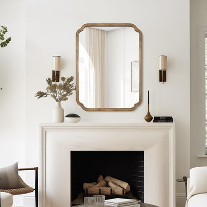 WallBeyond 30" x 40" Rounded Corner Arch Wall Mirror with Wood Frame for Entryway, Living Room or Bedroom Home Decor - Light Woodgrain, Honey-Colored
