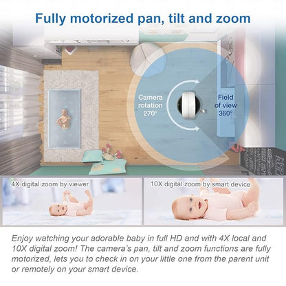 VTech RM7764-2HD Smart WiFi Baby Monitor with 2 Cameras, 1080p HD Video, 360° Pan & Tilt, 10x Zoom, 7" HD Parent Unit, Night Vision, Soothing Sounds, 2-Way Talk, Temperature & Motion Detection