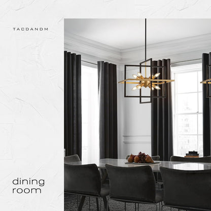 18.9'' Black Gold 8-Light Sputnik Chandelier Modern Industrial Adjustable Hanging Geometric Pendant Light Fixture for Entryway Foyer Stairway Hallway Bedroom Living Room Kitchen Island