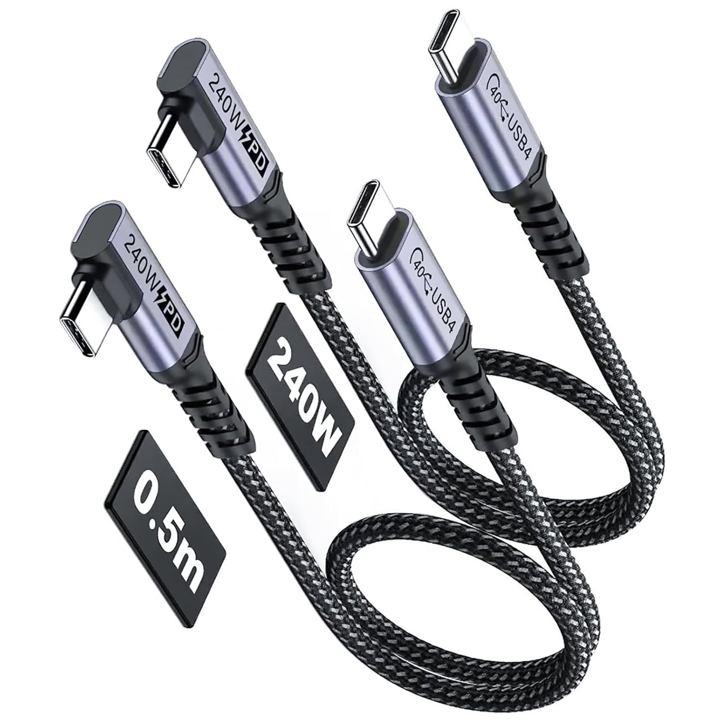 Short USB 4 Cable Right Angle [1.5FT 2 Packs], 240W Fast Charging with High Speed 40Gbps Data Transfer and 8K Video Display Compatible with iPhone 16/16 Plus/16 Pro Max, MacBook, Galaxy S23