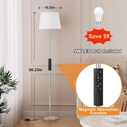 【Upgraded】Floor Lamps for Living Room, Modern Floor Lamp with Remote Control, Dimmable Colors Temperature Standing Lamp Foot Switch, 9W Bulb Tall Lamps for Bedroom Office Kid Room - Silver