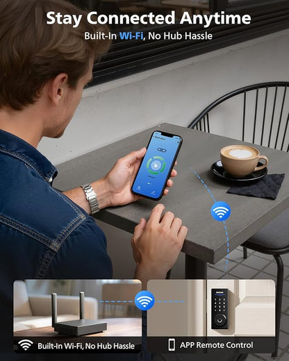 Philips Wi-Fi Smart Lock with Handles, WiFi Keyless Entry Front Door Lock Set, Keypad Deadbolt with Handle App Fingerprint Code Unlocking, Auto Locking, Built-in WiFi, Remote Control & Voice Unlock