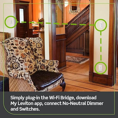 Leviton No-Neutral Decora Smart Dimmer Switch, Requires MLWSB Wi-Fi Bridge to Work with My Leviton, Alexa, Google Assistant, Apple Home/Siri & Wired or Wire-Free 3-Way, DN6HD-1RW, White