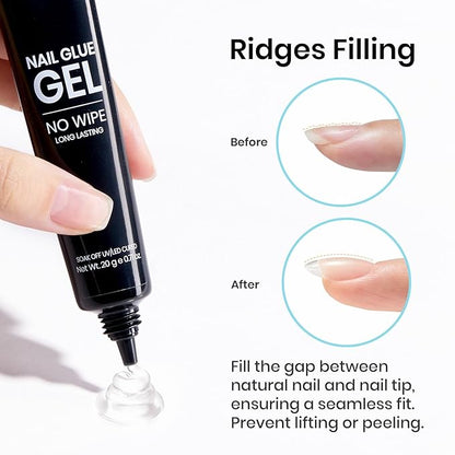 Beetles 2Pcs 20g Nail Glue Gel, No Wipe, Hands-Free Tipex Solid Nail Glue Gel, Super Strong for Acrylic Nails Extension Fake Nails, 3D Nail Art, Great for Home & Salon Use, U V Light Required