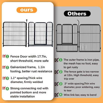 Garden Fence with Gate 48 in(H)×27 in(L) 4 Panels, Heavy Duty Iron Animal Barrier Fence, Rabbit Fence for Garden, Suitable for Indoor Pet Or Outdoor Dog Fencing, Total 8.9 Ft(L), Black