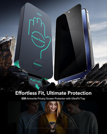 ESR 3 Pack 9H+ Glass for iPhone 15 Pro Privacy Screen Protector, [Military Grade Shatterproof & Longest Durable] Armorite Anti-spy Tempered Glass with UltraFit Tray