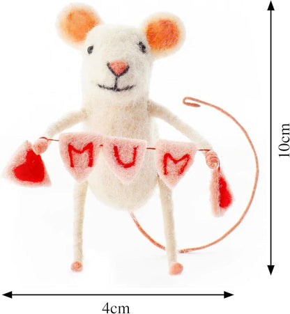 | Hand-Felted Mom Bunting Mouse | Organic Wool Home Decor | Fair Trade Plush Animal Ornament | Gift for Any Occasion | Perfect for New Spaces & Home Accessories