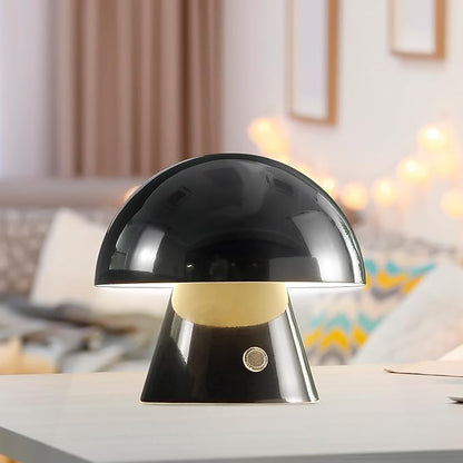 JONATHAN Y 7" Black Rechargeable Cordless Mushroom Table Lamp, Portable LED Nightstand Lamp for Bedroom Living Room, Metal Shade, 3-Way Dimmable Touch Sensor Modern Accent JYL7116A