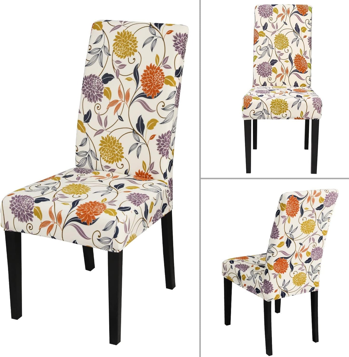 JQinHome Pattern Chair Covers for Dining Room Set of 6, High Stretch Removable Washable Parsons Chair Slipcover for Home Party Hotel Wedding Ceremony (Flower,6PCS)