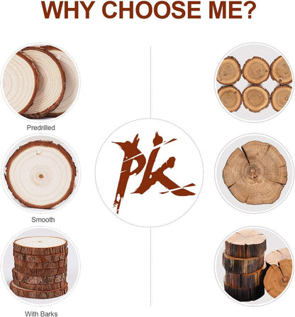 5ARTH Natural Wood Slices - 20 Pcs 3.5-4.0 inches Craft Unfinished Wood kit Predrilled with Hole Wooden Circles for Arts Wood Slices Christmas Ornaments DIY Crafts
