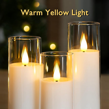 Amagic Pure White Flameless Candles, 9 Pack Battery Operated Candles with Remote and Timer, Acrylic Flickering Electric LED Candles for Wedding, Holiday Decor, D2.2''xH5''6" 7", Warm Yellow Glow