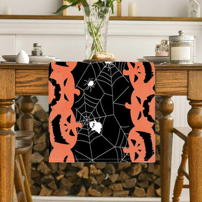 Halloween Long Table Runner Black and Orange Pumpkin Spider Web Table Linen Runner Kitchen Dining Table Runner Halloween Table Decoration for Holiday Indoor Outdoor Home Party Decor 13 x 72 Inch