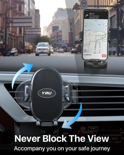 YRU Car Phone Holder [2025 Upgraded Metal Hook Clip], Phone Holders for Your Car [No Fear of Bumps] Air Vent Cellphone Mount Widely Compatible with iPhone16 15 14 13 12 Samsung Android, Black