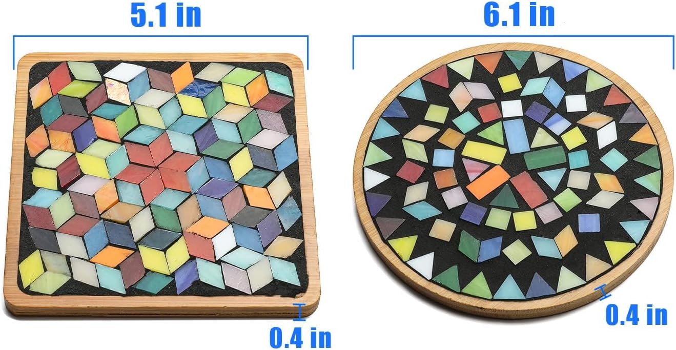 Lanyani 2 Sets of DIY Mosaic Craft Kits Mosaic Tiles Coaster Kit Make Your Own Mosaic Project Handmade Craft Set with Stained Glass Mosaic Tile Pieces for Decoration and Gift