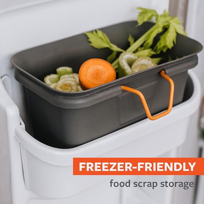 Full Circle Scrap Happy, Food Scrap Collector and Freezer Compost Bin - Hanging Kitchen Countertop Bin for Fruit and Vegetable Waste, Fits in Freezers, Slate