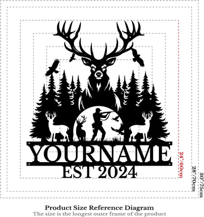 Personalized Deer Forest Name metal Signs,Custom Shed Metal Wall Decor,Black Deer Metal Wall Art Decor,Deer Home Metal Signs Plaques,Outdoor wall Decorative Signage (Style D)