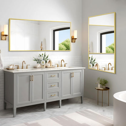 Gold Bathroom Mirror for Wall, 60x30 Inch Rectangle Mirrors with Metal Frame, Modern Vanity Wall Mirror Decor for Bathroom Living Room, Entryway Hangs Horizontal or Vertical