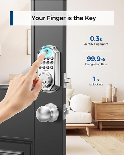 Keyless Entry Door Lock with Handle, App Control Front Door Lock Set Keyless Entry, LNDU 100 Passcode Door Locks for Front Door, Auto Lock One Touch Lock, Anti-Peeking Password, Easy to Install