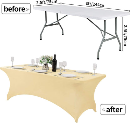2Pack Spandex Table Cover for 8FT or 4ft or 6ft Table Universal Fitted Stretch Tablecloth for Party, Banquet, Wedding and Events-Champagne