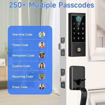 BEBASIA Heavy Duty Fingerprint Smart Door Lock for Front Door, APP Control Front Door Lock Sets, Auto Lock, Anti-Peeping Touchscreen Digital Keypad, Electronic Keyless Entry Deadbolt, Black