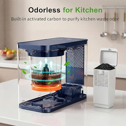Electric Composter for Kitchen, 3.2L Countertop Compost Bin with Strong Brushless Motor(2X Longer Lifespan), Quiet & Odorless, Indoor Food Waste Composter with LED Display, Auto-Cleaning, EC04