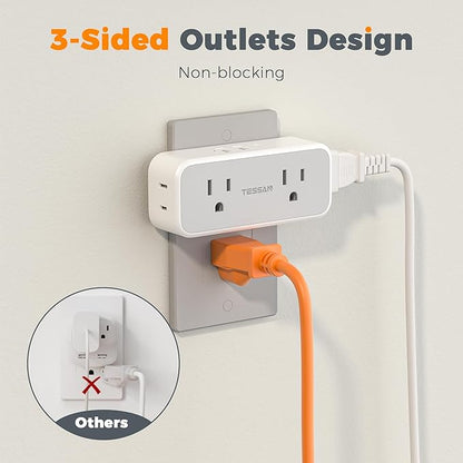 Surge Protector Outlet Extender, TESSAN Multi Plug Splitter with 4 Electrical Outlets 3 USB Ports(1 USB C), Multiple Plug Mini Wall Expander for Home Bathroom Office Dorm Room Essentials