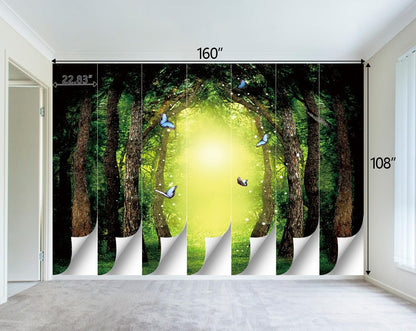 Classy Dream Butterfly Forest Tree Wallpaper for Bedroom Jungle Woodland Wall Mural Living Room Large Woods Adhesive Fabric decorr - 160"x108"（Not Peel and Stick）