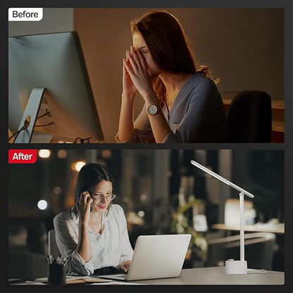 Honeywell LED Desk Lamp - Sunturalux Desk Lamps for Home Office with USB A+C Charging Ports, 3 Color Modes Stepless Dimmable Eye-Caring Foldable Desk Light for Bedroom Table Reading Study(White)