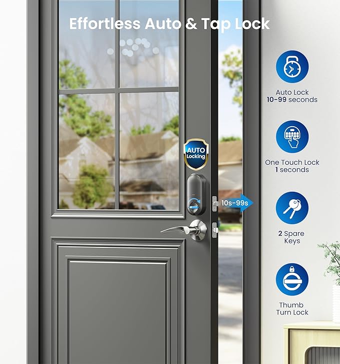 Veise Keyless Entry Door Lock with 2 Lever Handles - Electronic Keypad Deadbolt, Auto Lock, Back Lit & Easy Installation Design, Front Door Handle Sets, Satin Nickel