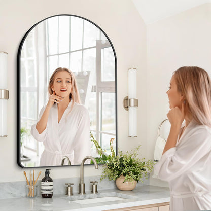 Arched Bathroom Mirror, 32"x48" Black Arched Mirror for Bathroom, Wall Mounted Mirror, Black Vanity Wall Mirror w/Metal Frame for Bedroom, Entryway, Living Room, Hanging or Leaning Against Wall
