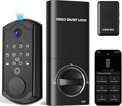 Smart Door Lock with Camera, Fingerprint Keypad Deadbolt, APP Remote Control, Video Doorbell with 2-Way Audio, Auto Lock, Keyless Entry Electronic Smairt Lock for Front Door, Black