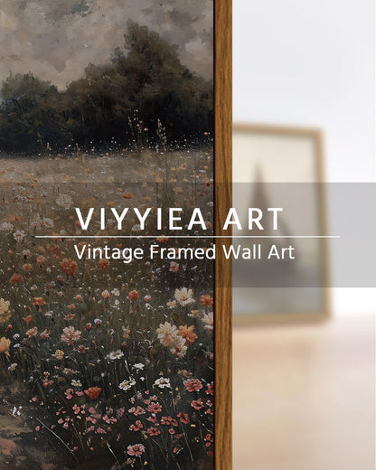 VIYYIEA Framed Canvas Wall Art Home Decor Vintage Landscape Nature Country Wildflower Paintings Farmhouse Pictures Floral Artwork Rustic Flower Prints Cottagecore Living Room Bedroom Bathroom 8x10in