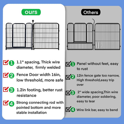 ADAVIN Tall Garden Fence 48 in(H) 12 Panels Total 26.6 FT(L), Heavy Duty Iron Metal Fence and Border, Flower Bed Fencing, outdoor Animal Barrier Fences, Dog Fences with gate for the Yard Camping,Black