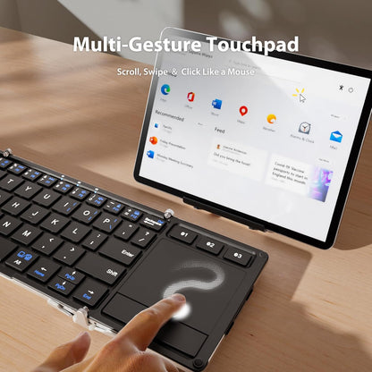 iClever Foldable Keyboard, BK08 Foldable Bluetooth Keyboard with Touchpad, Aluminum Build, USB-C Charge, Equipped with Stand Holder and Carrying Bag, Portable for Laptop, iPad, iPhone, Silver